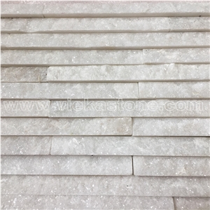 China Snow White Quartzite Stacked Stone Veneer Feature Wall Cladding Panel Ledge Stone Rock Split Face Mosaic Tile Landscaping Building Interior & Exterior Natural Culture Stone 55x15cm Waterfall Z