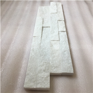 China Snow White Quartzite Stacked Stone Veneer Feature Wall Cladding Panel Ledge Stone Split Face Tile Landscaping Building Interior & Exterior Decor Natural Culture Stone 55x15cm Z-Shape