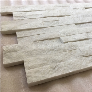China Snow White Quartzite Stacked Stone Veneer Feature Wall Cladding Panel Ledge Stone Split Face Tile Landscaping Building Interior & Exterior Decor Natural Culture Stone 55x15cm Z-Shape