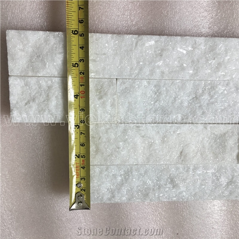 China Snow White Quartzite Stacked Stone Veneer Feature Wall Cladding Panel Ledge Stone Split Face Tile Landscaping Building Interior & Exterior Decor Natural Culture Stone 55x15cm Z-Shape