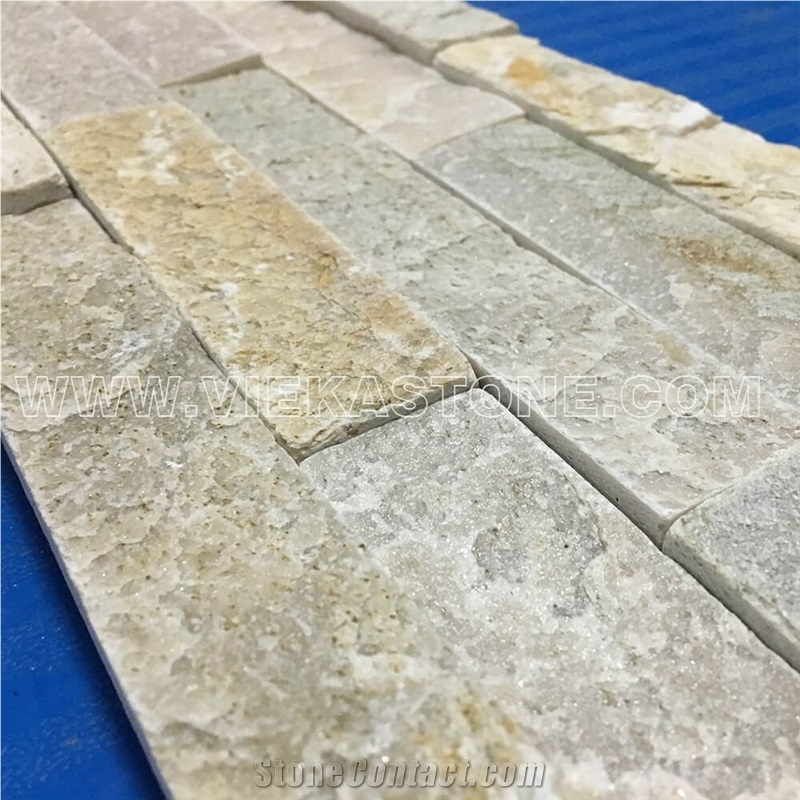 China Yellow Beige Slate Fireplace Stacked Stone Veneer Feature Wall Cladding Panel Ledge Stone Rock Natural Split Face Mosaic Tile Landscaping Building Interior & Exterior Decor Culture Stone 60x15cm