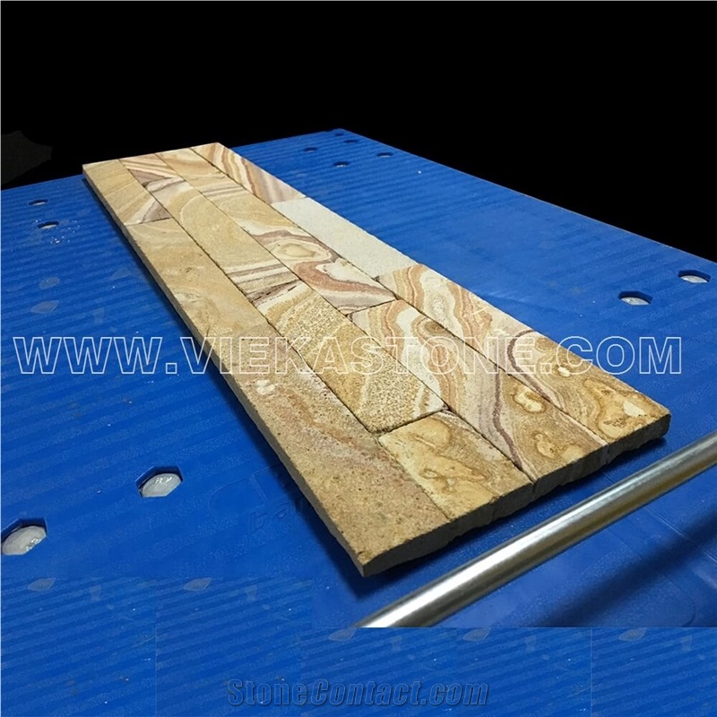 China Yellow Sandstone Fireplace Stacked Stone Veneer Feature Wall Cladding Panel Ledge Stone Flat Natural Split Face Mosaic Tile Landscaping Building Interior & Exterior Decor Culture Stone 60x15cm