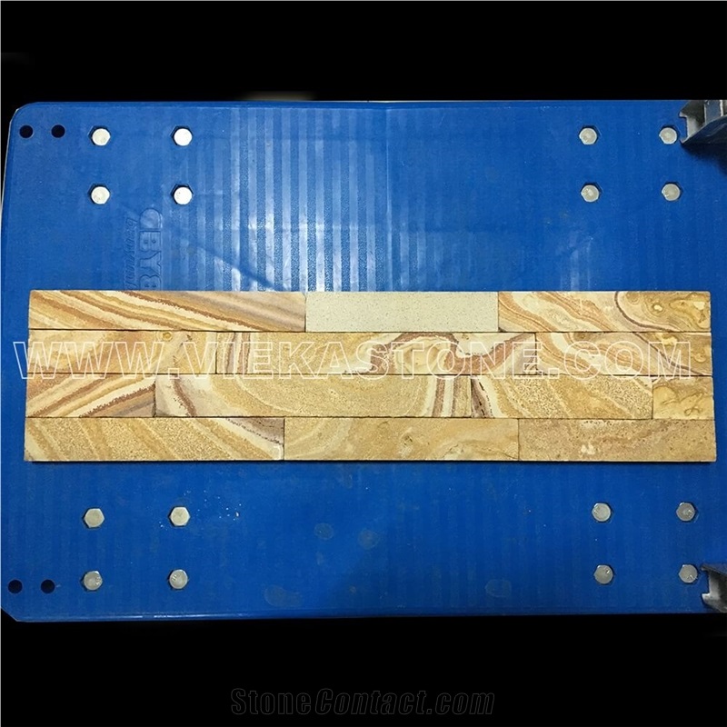 China Yellow Sandstone Fireplace Stacked Stone Veneer Feature Wall Cladding Panel Ledge Stone Flat Natural Split Face Mosaic Tile Landscaping Building Interior & Exterior Decor Culture Stone 60x15cm