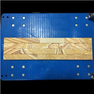 China Yellow Sandstone Fireplace Stacked Stone Veneer Feature Wall Cladding Panel Ledge Stone Flat Natural Split Face Mosaic Tile Landscaping Building Interior & Exterior Decor Culture Stone 60x15cm