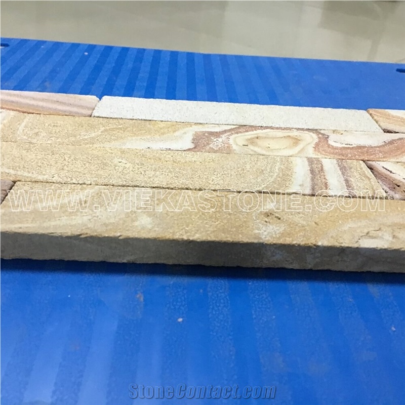 China Yellow Sandstone Fireplace Stacked Stone Veneer Feature Wall Cladding Panel Ledge Stone Flat Natural Split Face Mosaic Tile Landscaping Building Interior & Exterior Decor Culture Stone 60x15cm