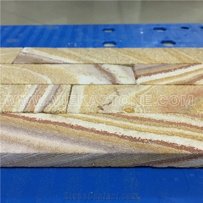 China Yellow Sandstone Fireplace Stacked Stone Veneer Feature Wall Cladding Panel Ledge Stone Flat Natural Split Face Mosaic Tile Landscaping Building Interior & Exterior Decor Culture Stone 60x15cm