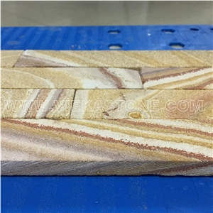 China Yellow Sandstone Fireplace Stacked Stone Veneer Feature Wall Cladding Panel Ledge Stone Flat Natural Split Face Mosaic Tile Landscaping Building Interior & Exterior Decor Culture Stone 60x15cm