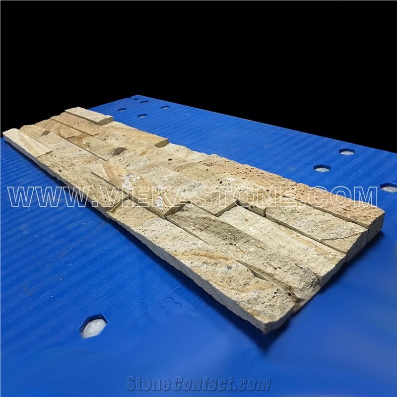 China Yellow Sandstone Fireplace Stacked Stone Veneer Feature Wall Cladding Panel Ledge Stone Rock Natural Split Face Mosaic Tile Landscaping Building Interior & Exterior Decor Culture Stone 60x15cm