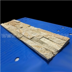 China Yellow Sandstone Fireplace Stacked Stone Veneer Feature Wall Cladding Panel Ledge Stone Rock Natural Split Face Mosaic Tile Landscaping Building Interior & Exterior Decor Culture Stone 60x15cm