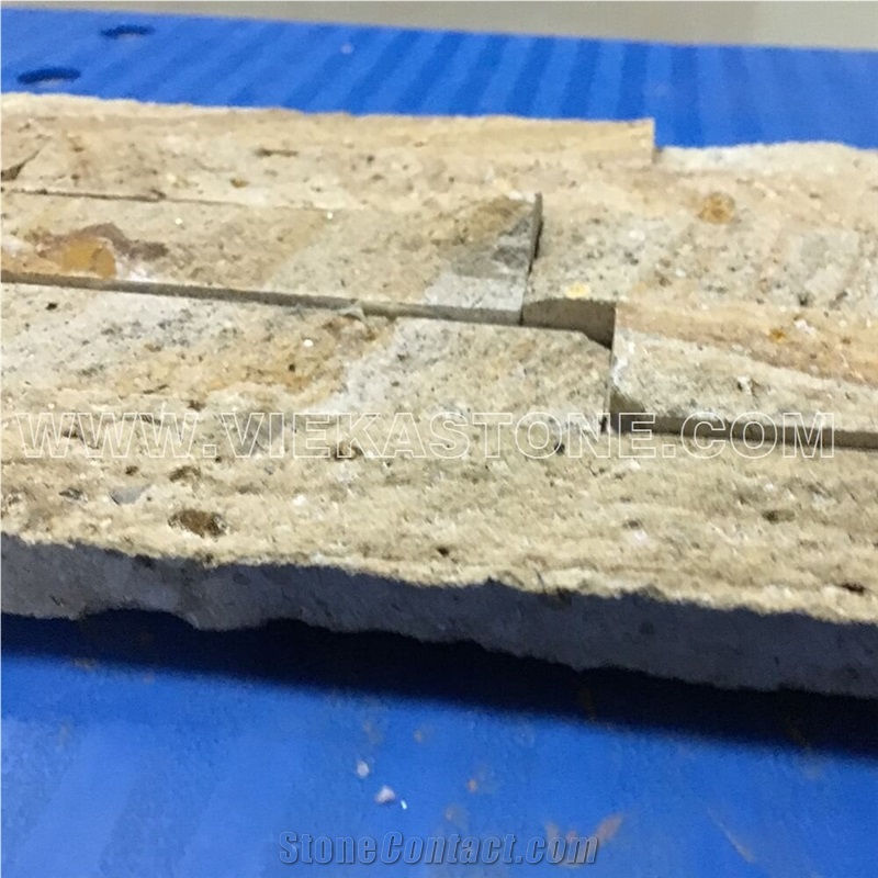 China Yellow Sandstone Fireplace Stacked Stone Veneer Feature Wall Cladding Panel Ledge Stone Rock Natural Split Face Mosaic Tile Landscaping Building Interior & Exterior Decor Culture Stone 60x15cm