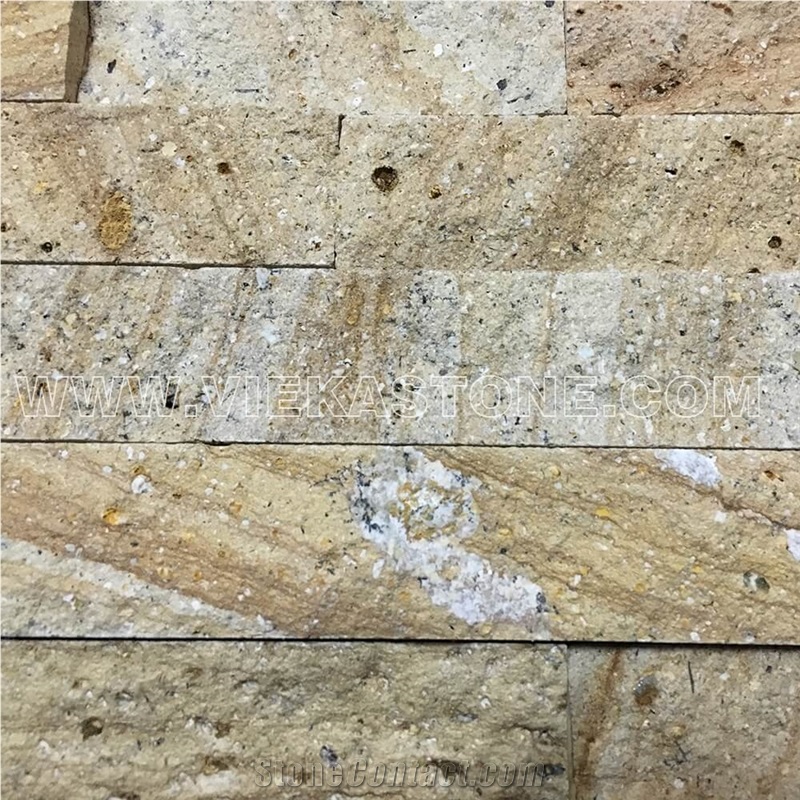 China Yellow Sandstone Fireplace Stacked Stone Veneer Feature Wall Cladding Panel Ledge Stone Rock Natural Split Face Mosaic Tile Landscaping Building Interior & Exterior Decor Culture Stone 60x15cm