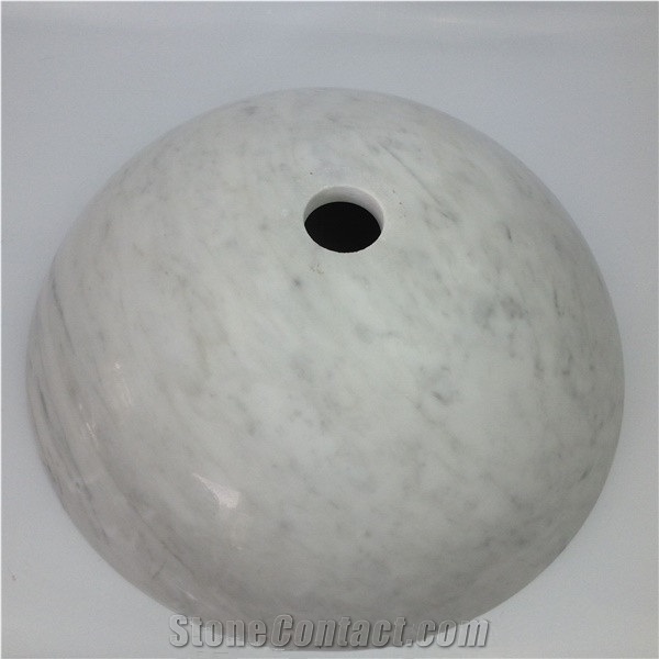 Bianco Carrara White Marble Bathroom Round Sinks, Wash Bowls & Basins, Polished Italy White Marble Sinks