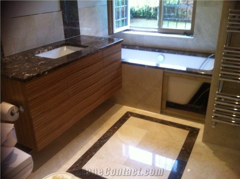 Dark Emperador Top+ Crema Marfil Flooring Bathroom Design