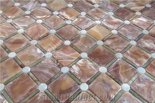 White Onyx & Dark Emperador Marble Mosaic Tiles