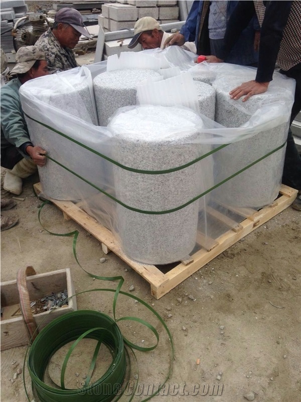 North G603 Silver Grey Granite Flamed Surface Parking Pillars Columns Parking Stop Stones Competitive Prices