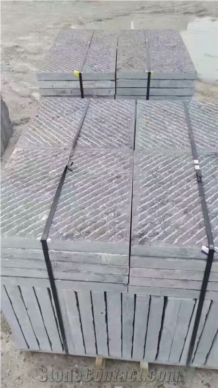 Shandong Blue Limestone Natural Surface Chiseled Paver and Wall Cladding