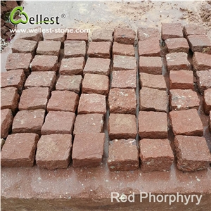China Ocean Red Porhyry Narual Split Cube Cobble Paver for Patio and Garden