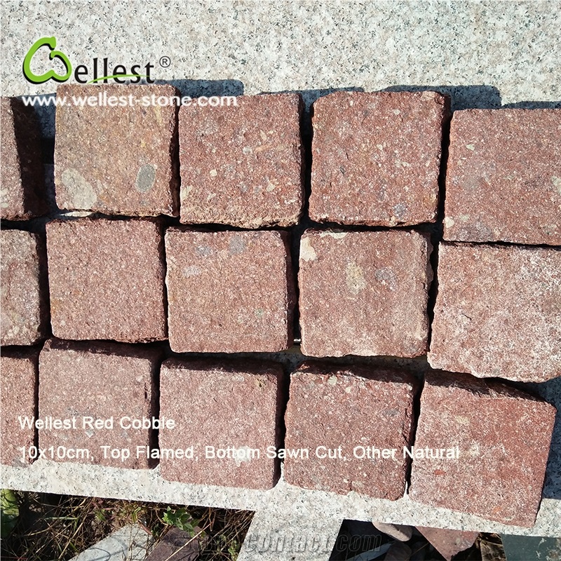 China Ocean Red Porhyry Narual Split Cube Cobble Paver for Patio and Garden