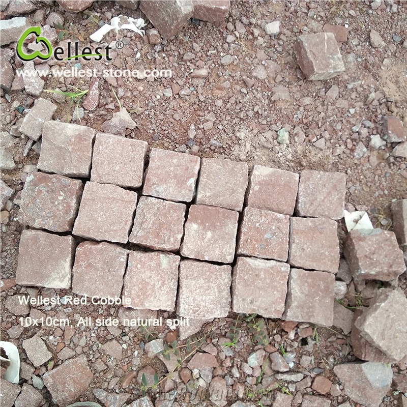 China Ocean Red Porhyry Narual Split Cube Cobble Paver for Patio and Garden