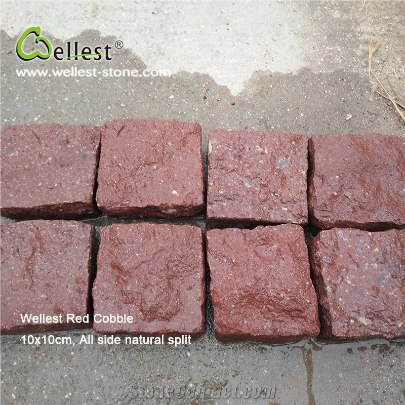 China Ocean Red Porhyry Narual Split Cube Cobble Paver for Patio and Garden