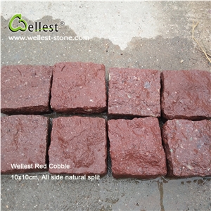 China Ocean Red Porhyry Narual Split Cube Cobble Paver for Patio and Garden