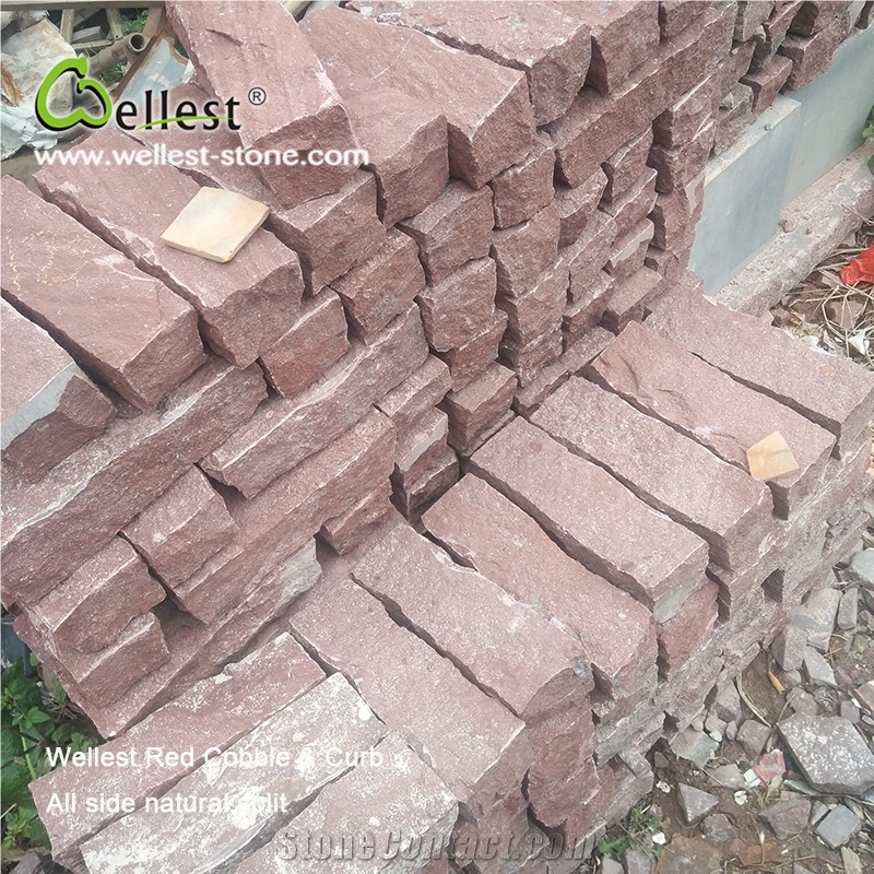 China Ocean Red Porhyry Narual Split Cube Cobble Paver for Patio and Garden