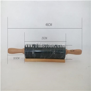 Stone Marble Rolling Pin with Wooden Handle and Base