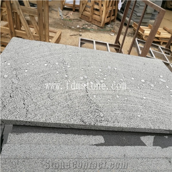 Volcanic Rock Ants Line Honed Surface Black Basalt Lava Project Tiles,Matted Finishing Hotel Decoration