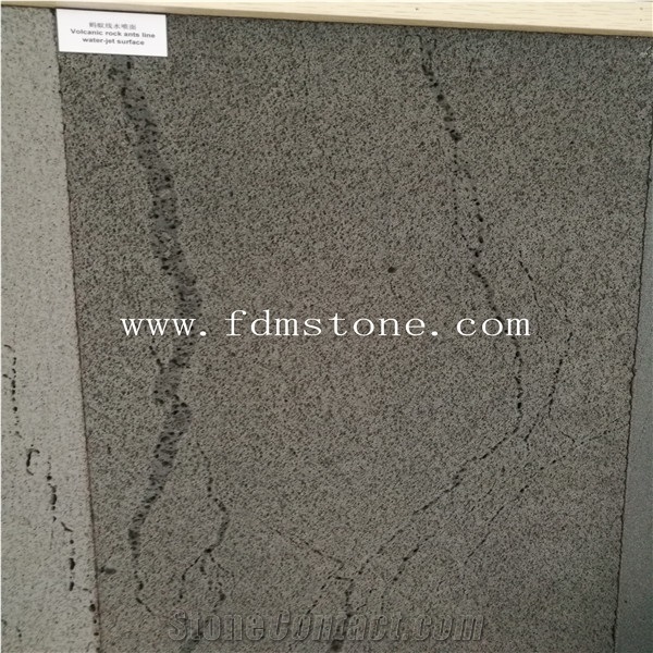 Volcanic Rock Ants Line Polished Walling Tiles,Polishing Black Lava Flooring Tiles