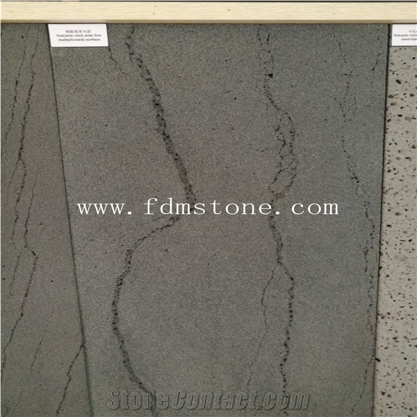 Volcanic Rock Ants Line Polished Walling Tiles,Polishing Black Lava Flooring Tiles