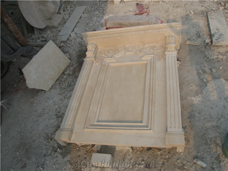 Beige Marble Fireplace Mantel Surrounding with Carving