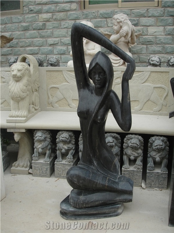 Black Limestone Abstract Statue Sculpture