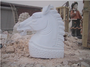 Hand Carved White Marble Horse Head Sculpture