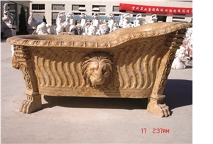 Hand Carved Yellow Limestone Bath Tub for Bathroom