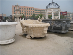 Hand Carved Yellow Limestone Bath Tub for Bathroom