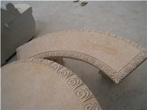 Hand Carved Yellow Marble Table & Bench