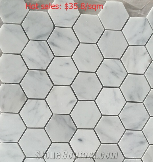 Hot Sales Bianco Carrara C Marble Hexagon Mosaic C Quality Available Now