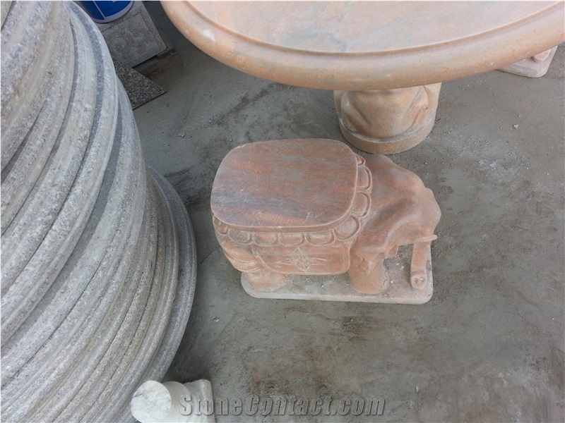 Marble Stool with Elephant Sculpture