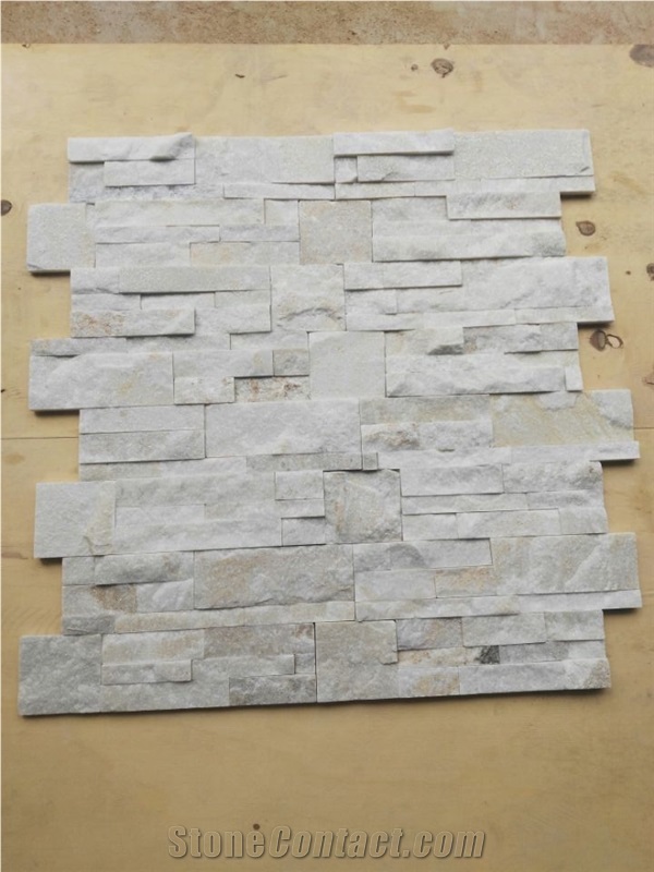 White Cream Quartzite Ledge Stone, Stacked Stone Panels