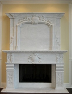 White Marble Double Fireplace Surround with over Mantel