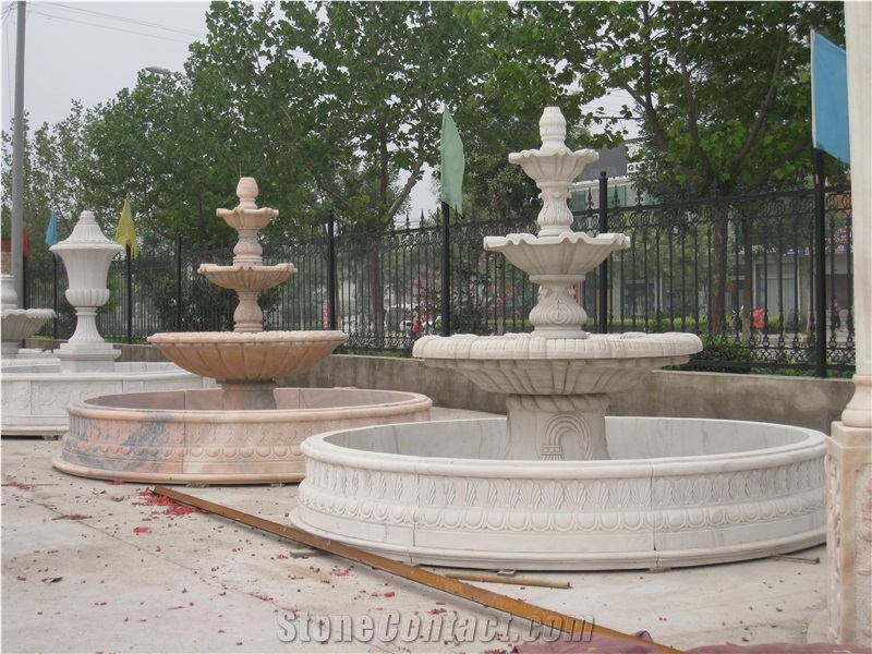 White Marble Pool Fountain with Hand Carving