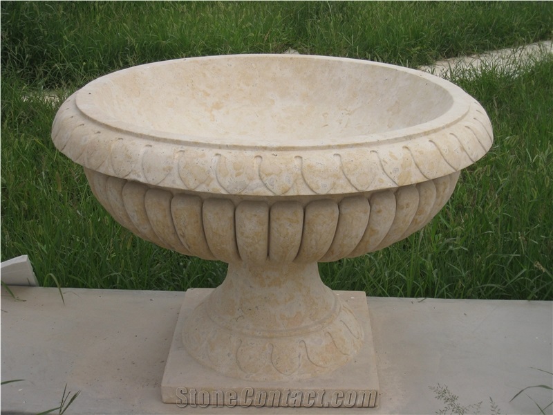 Yellow Limestone Flowerpot Planter