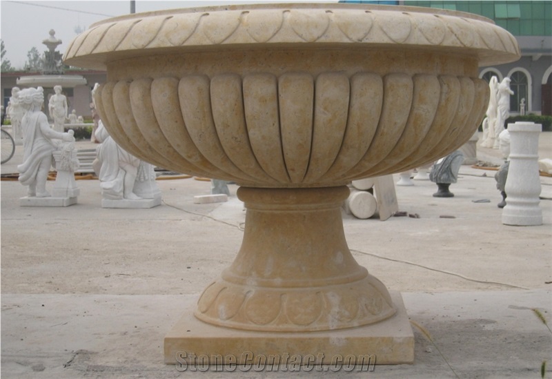 Yellow Limestone Flowerpot Planter
