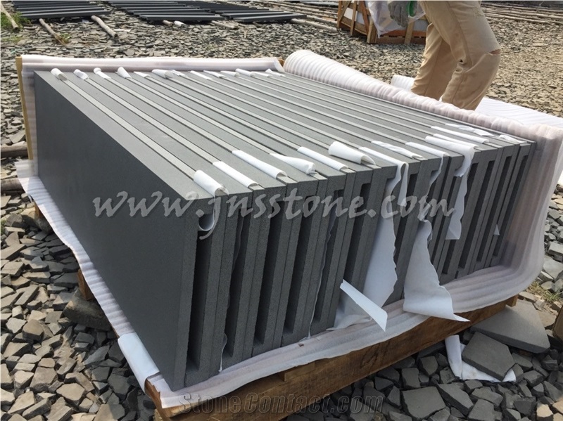 Hainan Grey Basalt Pool Coping / Sandblasted & Honed Pool Coping Tiles / Rebated Copers / Swimming Pool Tiles