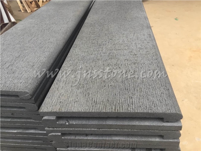 Hainan Grey Basalt Pool Coping / Sandblasted & Honed Pool Coping Tiles / Rebated Copers / Swimming Pool Tiles