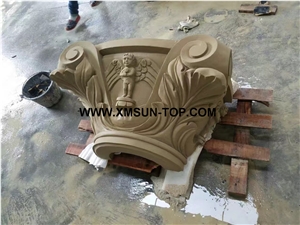 Beige Sandstone Column Tops/Beige Sandstone Sculptured Columns Bases/Architectural Columns/Outdoors&Landscape Column/Beige Sandstone Pillar/Building Ornament/Column Component