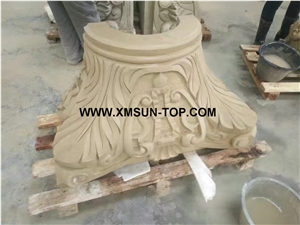Beige Sandstone Column Tops/Beige Sandstone Sculptured Columns Bases/Architectural Columns/Outdoors&Landscape Column/Beige Sandstone Pillar/Building Ornament/Column Component