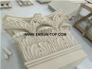 Beige Sandstone Column Tops/Beige Sandstone Sculptured Columns Bases/Architectural Columns/Outdoors&Landscape Column/Beige Sandstone Pillar/Building Ornament/Column Component