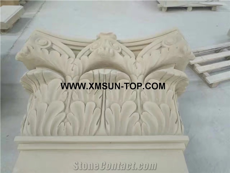 Beige Sandstone Column Tops/Beige Sandstone Sculptured Columns Bases/Architectural Columns/Outdoors&Landscape Column/Beige Sandstone Pillar/Building Ornament/Column Component