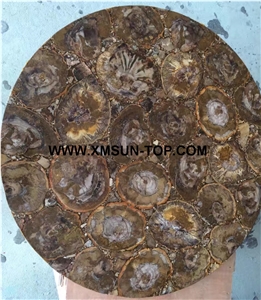 Brown Petrified Wood Semi-Precious Stone Round Table Tops/Brown Semi Precious Table Tops/Semi Precious Work Top/Semiprecious Stone Inlayed Tabletops/Table Top for Hotels& Villa&Restaurant